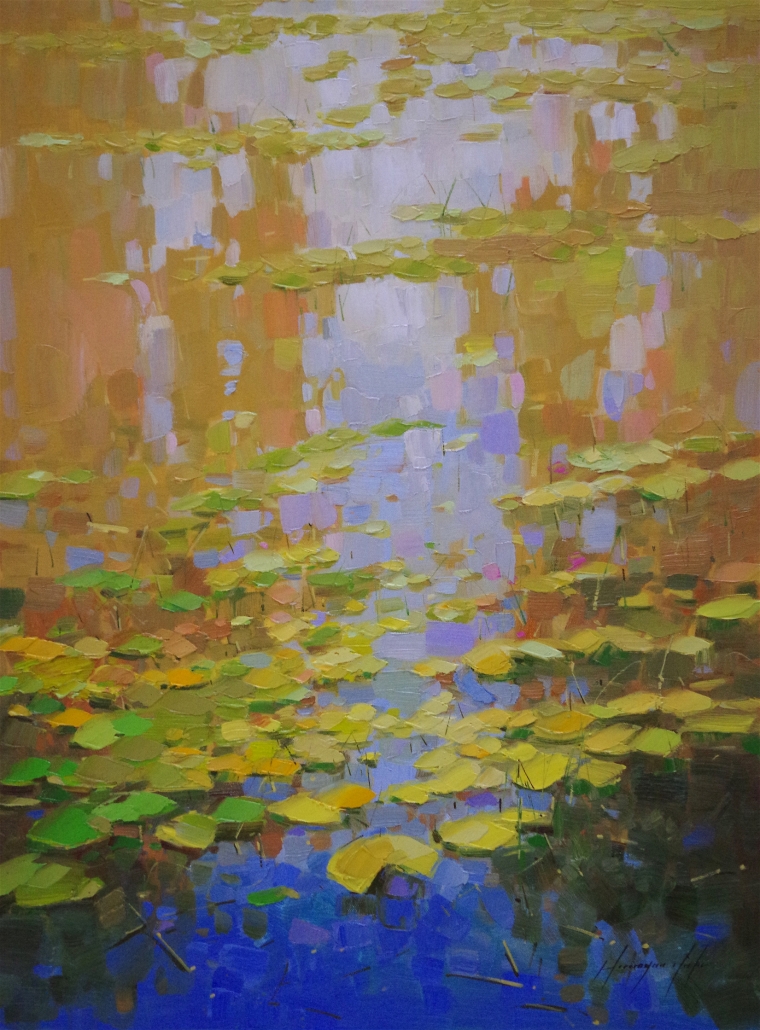 Waterlilies oil Painting, Handmade art, One of a Kind, Signed with Certificate of Authenticity 
