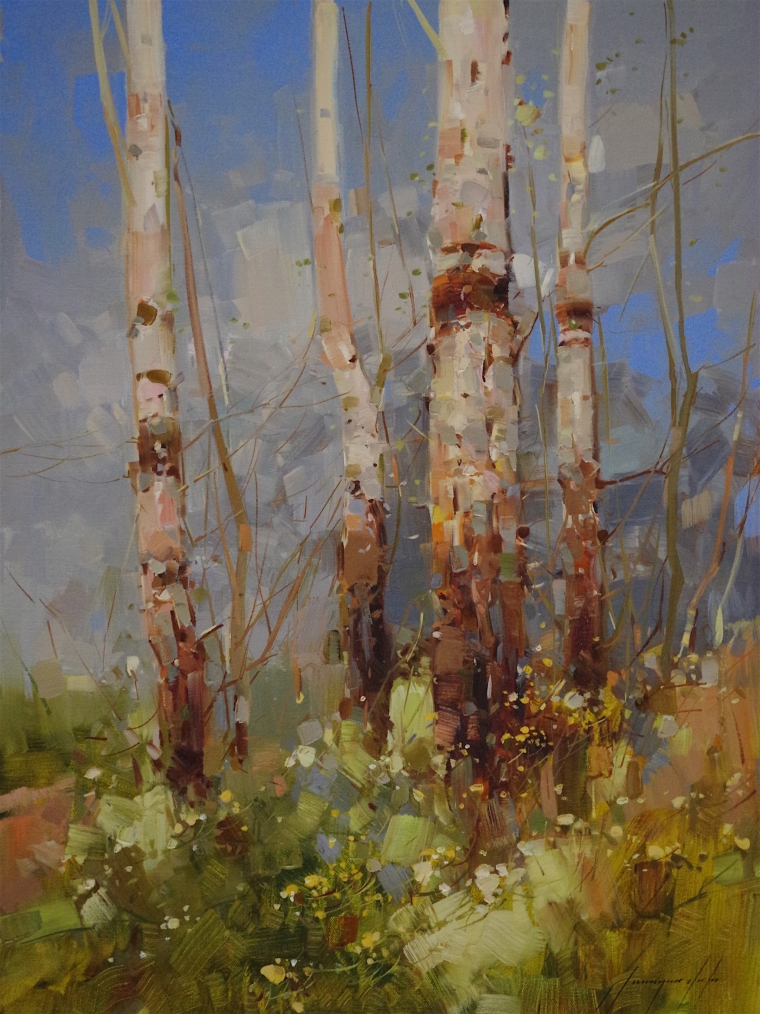 Birches Trees oil Painting, Handmade art, One of a Kind, Signed with Certificate of Authenticity