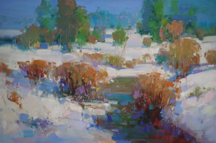 Winter Time, Landscape oil Painting, Handmade art, One of a Kind, Signed with Certificate of Authenticity 