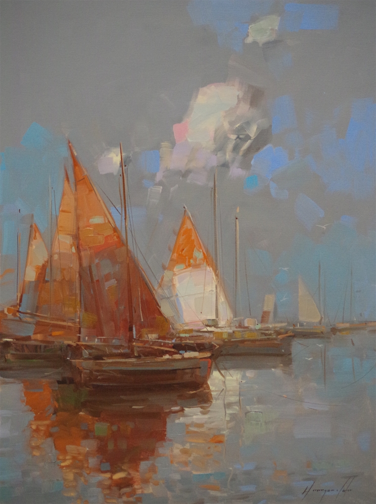 Sail Boats,  Seascape oil Painting, Handmade art, One of a Kind, Signed with Certificate of Authenticity 