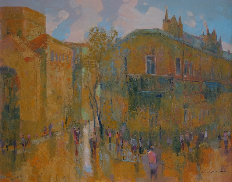 Yerevan City, Original oil Painting, Handmade art, One of a Kind, Signed with Certificate of Authenticity 