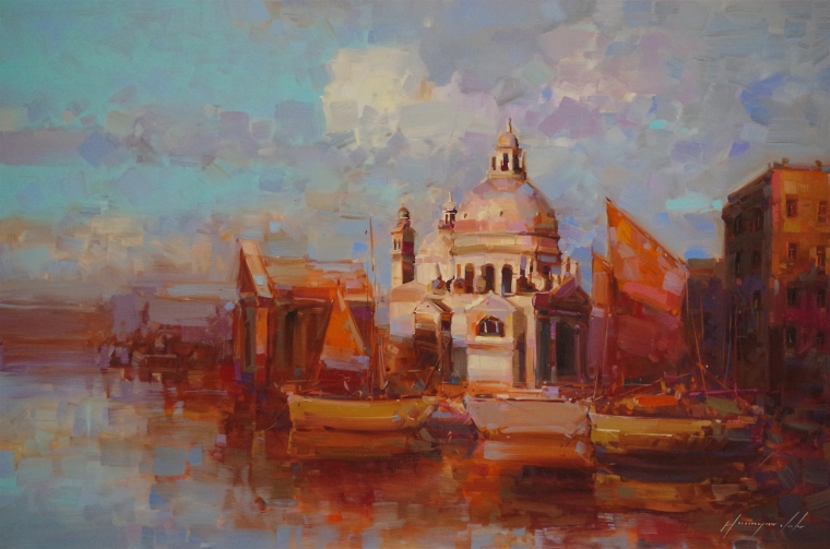 Santa Maria Della Salute, Cityscape oil Painting, Handmade art, One of a Kind, Signed with Certificate of Authenticity 