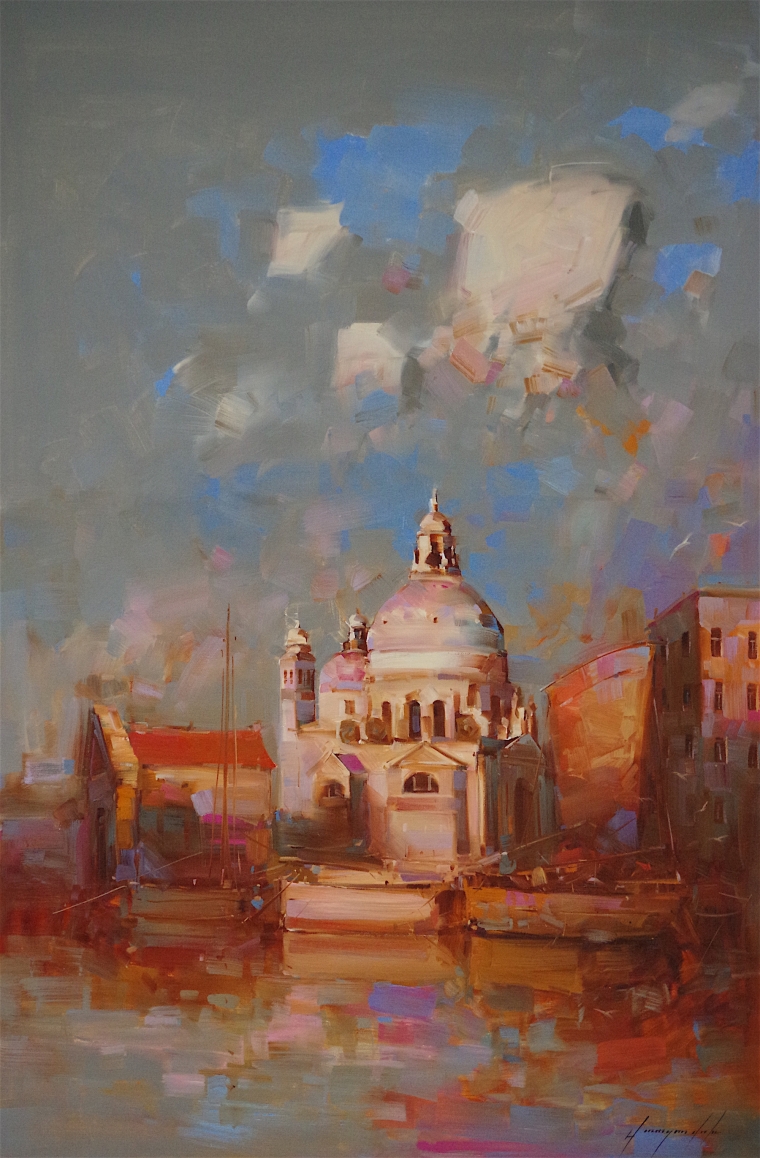 Santa Maria Della Salute, Cityscape oil Painting, Handmade art, One of a Kind, Signed with Certificate of Authenticity  