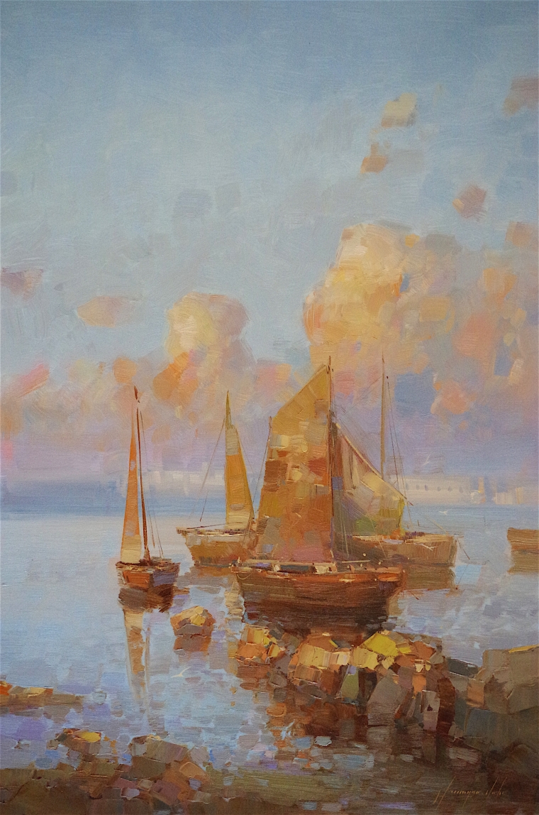 Sail Boats oil Painting, large Size Handmade art, One of a Kind, Signed with Certificate of Authenticity  