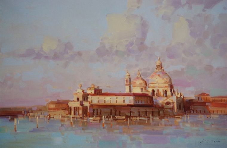 Santa Maria Della Salute, Cityscape oil Painting, Handmade art, One of a Kind, Signed with Certificate of Authenticity