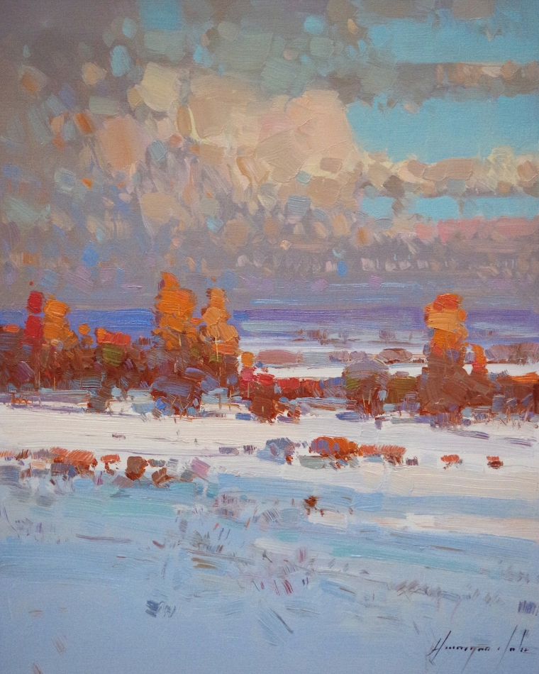 Winter Time, Landscape oil Painting, Handmade art, One of a Kind, Signed with Certificate of Authenticity