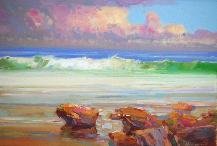 South Bay, Seascape oil Painting, large Size Handmade art, One of a Kind, Signed with Certificate of Authenticity 