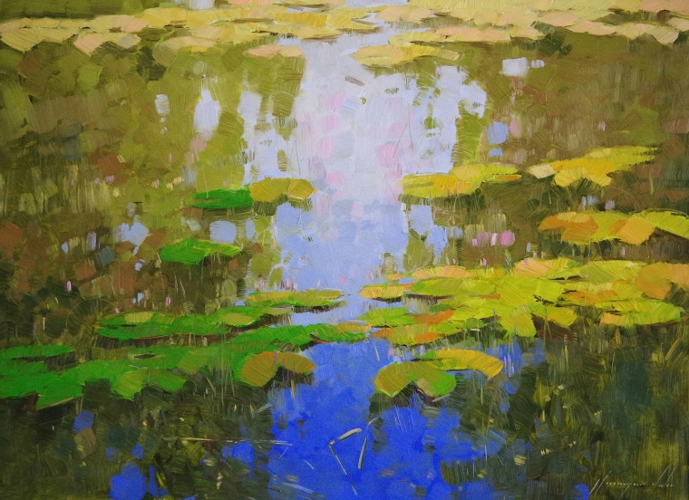 Waterlilies Pond, oil Painting, Handmade art, One of a Kind, Signed with Certificate of Authenticity  