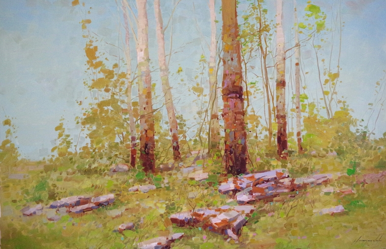 Birches Grove, Landscape oil Painting, large Size Handmade art, One of a Kind, Signed with Certificate of Authenticity  