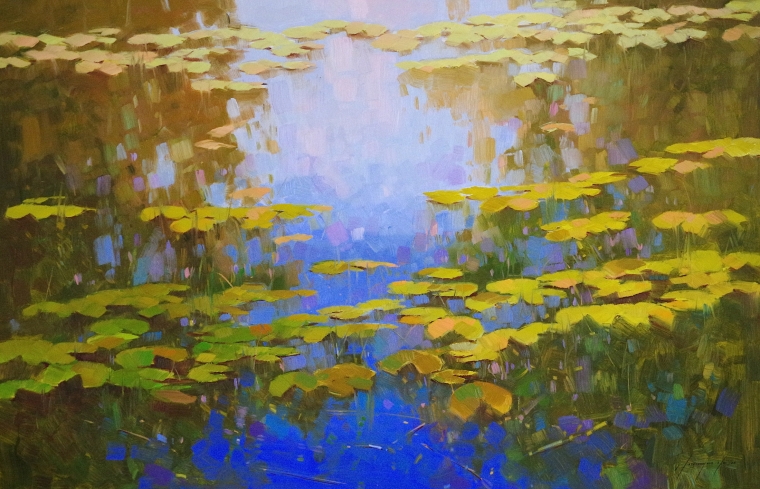 Waterlilies Pond, oil Painting, Handmade art, One of a Kind, Signed with Certificate of Authenticity  