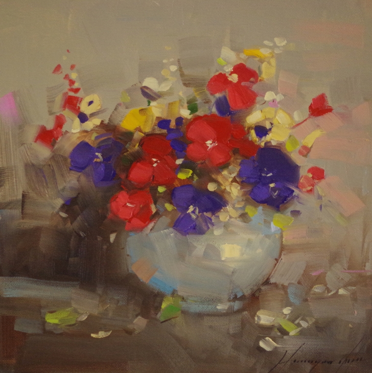 Vase of Pansies, Original oil Painting, Handmade art, One of a Kind, Signed with Certificate of Authenticity