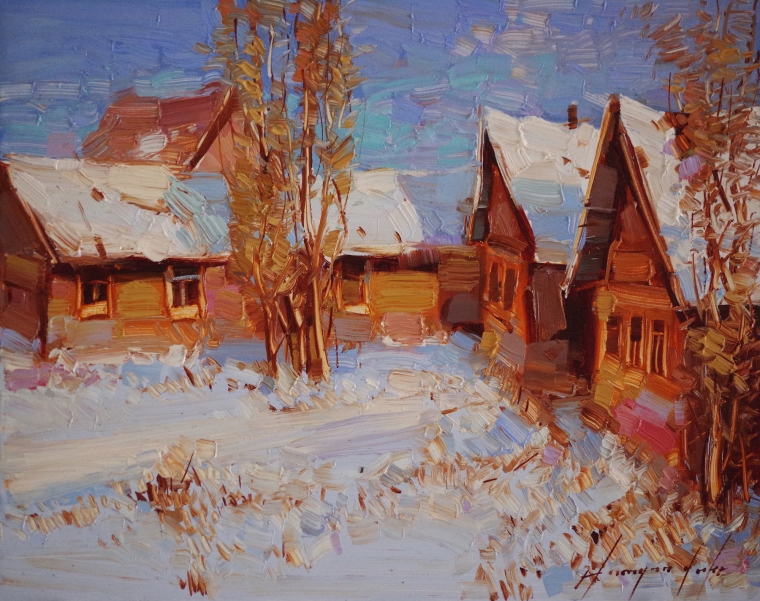 Village, Original oil Painting, Handmade art, One of a Kind, Signed with Certificate of Authenticity 
