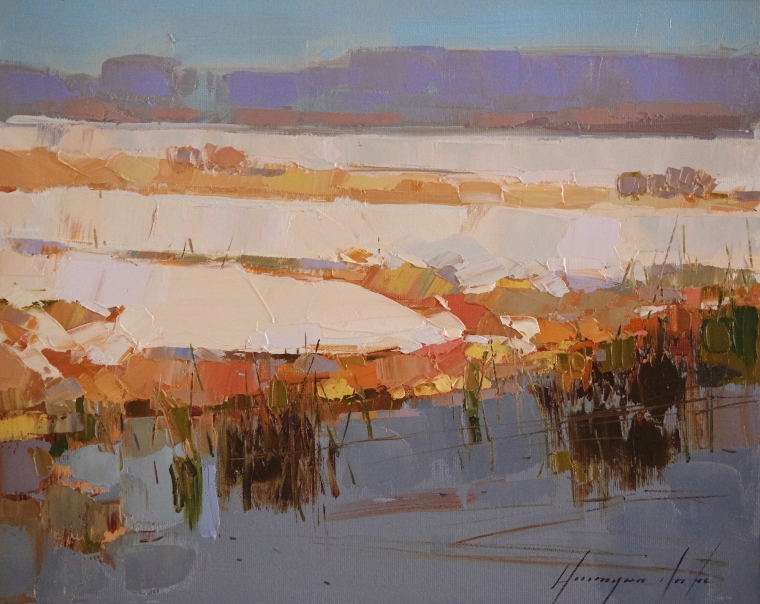 Winter Time, Landscape oil Painting, Handmade art, One of a Kind, Signed with Certificate of Authenticity