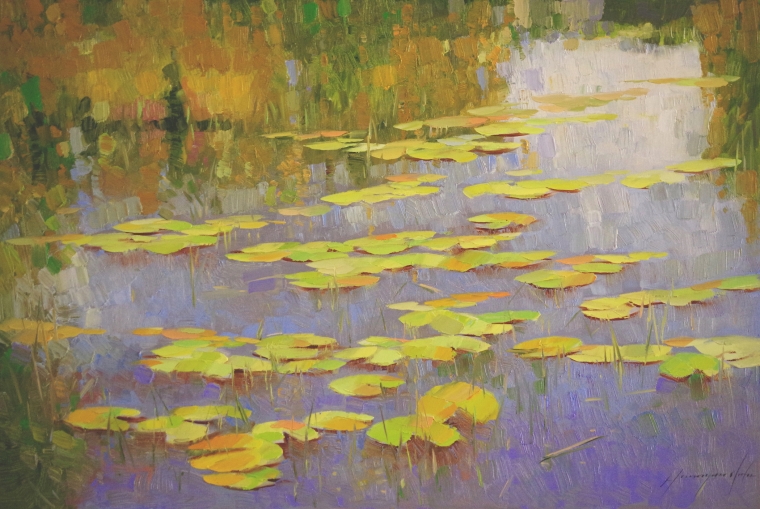 Waterlilies Garden, oil Painting, Handmade art, One of a Kind, Signed with Certificate of Authenticity  