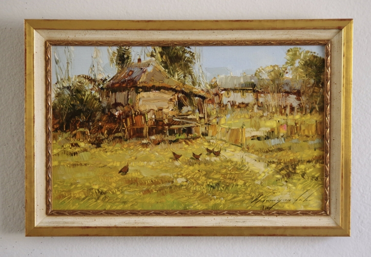 Village, Original oil Painting, Handmade art, Framed, One of a Kind, Signed with Certificate of Authenticity  