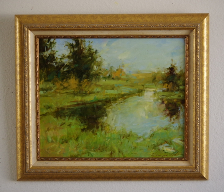 Summer Day, Landscape Original oil Painting, Handmade art, Framed, One of a Kind, Signed with Certificate of Authenticity 