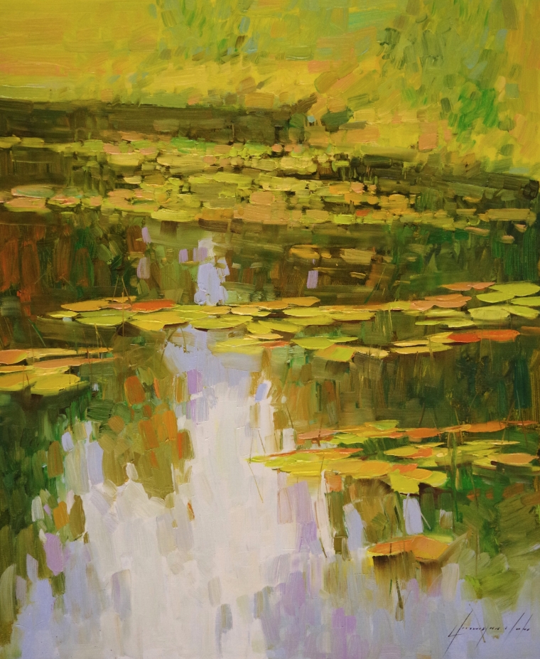 Waterlilies Pond, oil Painting, Handmade art, One of a Kind, Signed with Certificate of Authenticity