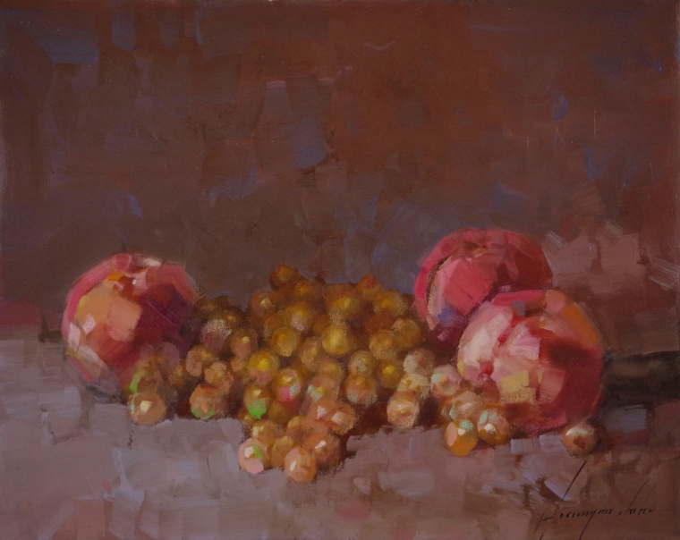 Still Life with Grapes, Original  oil Painting, Handmade art, One of a Kind, Signed with Certificate of Authenticity 