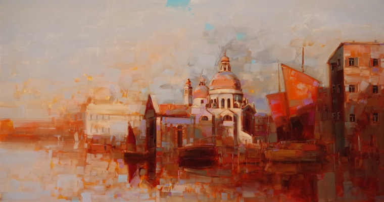 Santa Maria Della Salute, Venice, Cityscape oil Painting, large Size Handmade art, One of a Kind, Signed 