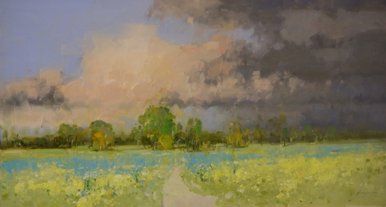 Starting Rain, Landscape oil Painting, large Size Handmade art, One of a Kind, Signed with Certificate of Authenticity  