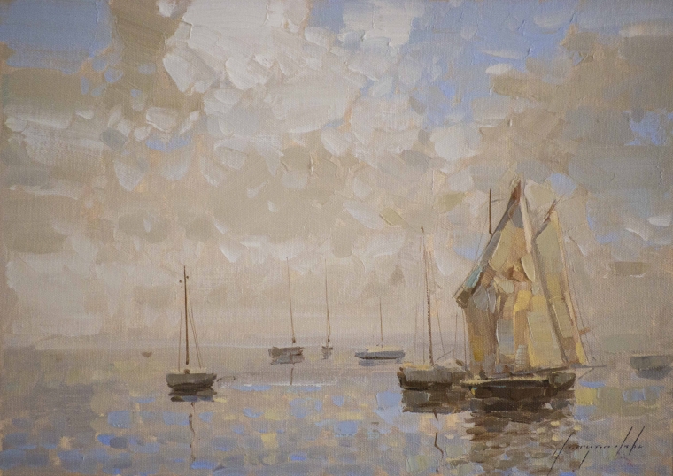 Sail Boats, Handmade oil Painting, Original Handmade art, One of a Kind, Signed   