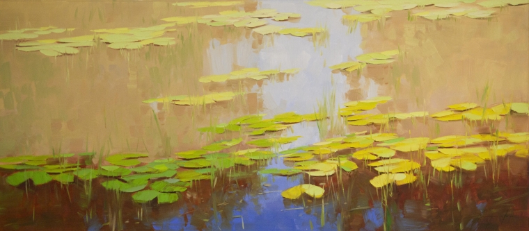 Waterlilies Pond, Original Oil Painting, large Size Handmade art, One of a Kind, Signed with Certificate of Authenticity  