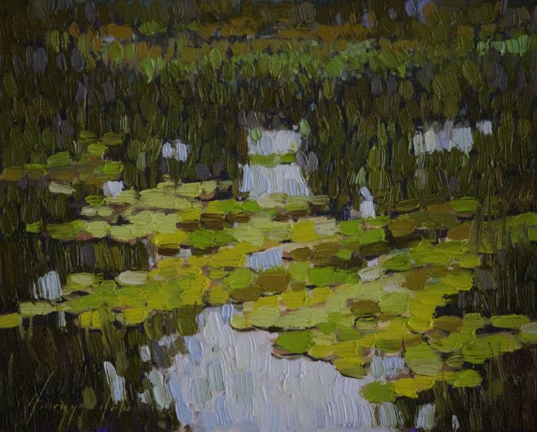 Cobalt Pond, Landscape oil Painting, Original Handmade art, One of a Kind, Signed     