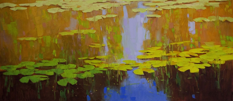 Waterlilies, Large Landscape oil Painting, Original Handmade art, One of a Kind, Signed      