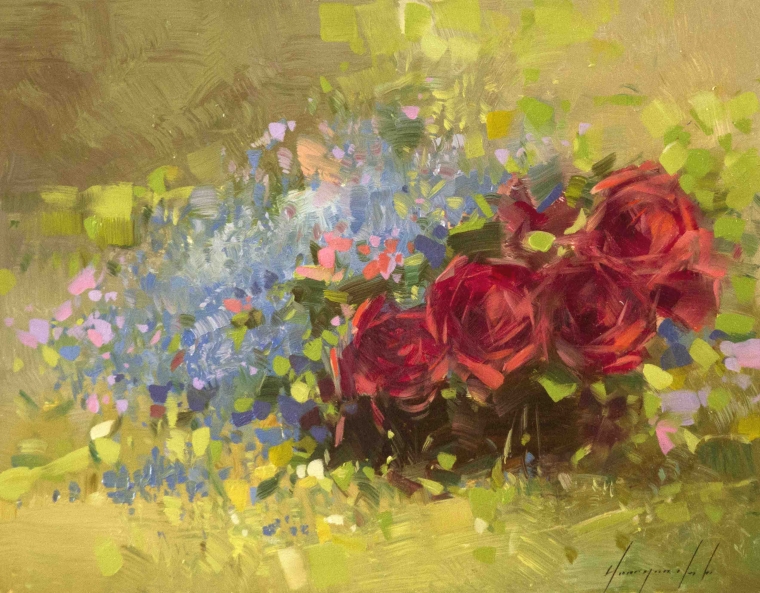 Roses, Original oil Painting, Handmade art, One of a Kind, Signed   
