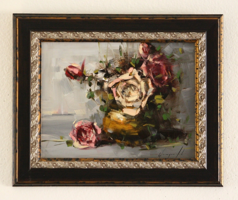 Vase of Roses, Original oil Painting, Handmade art, Framed, One of a Kind, Signed     