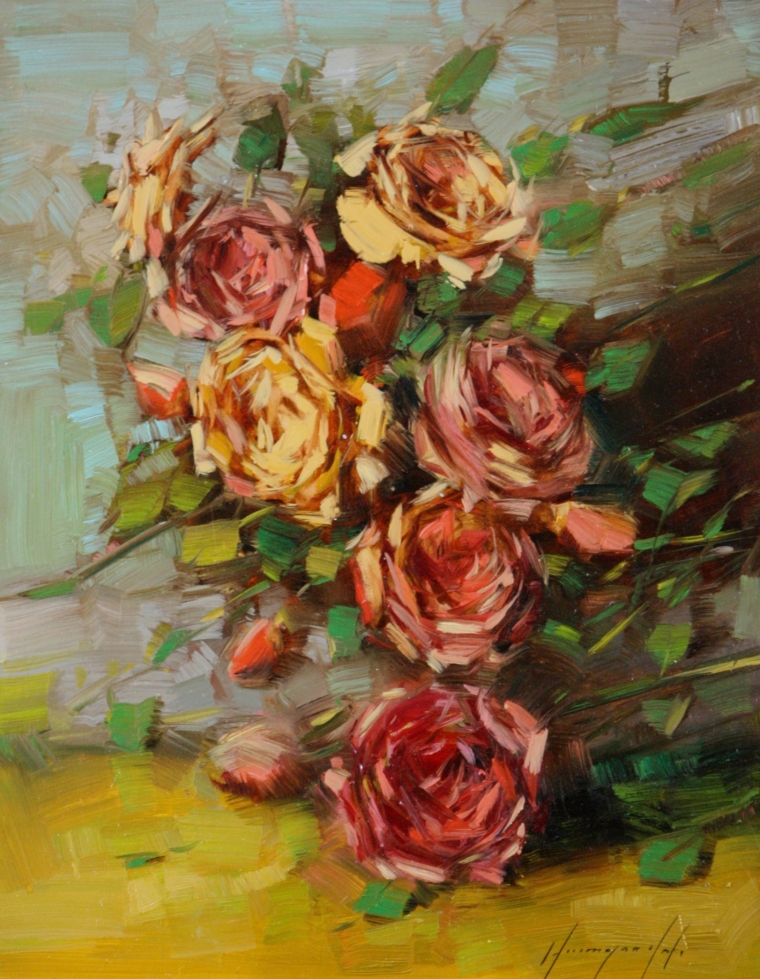 Roses, Original oil Painting, Handmade art, One of a Kind, Signed    