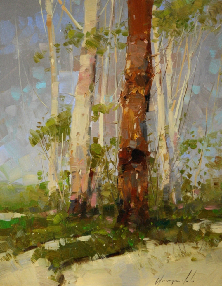 Birches Trees, Framed,Landscape Original oil Painting, Handmade art, One of a Kind, 