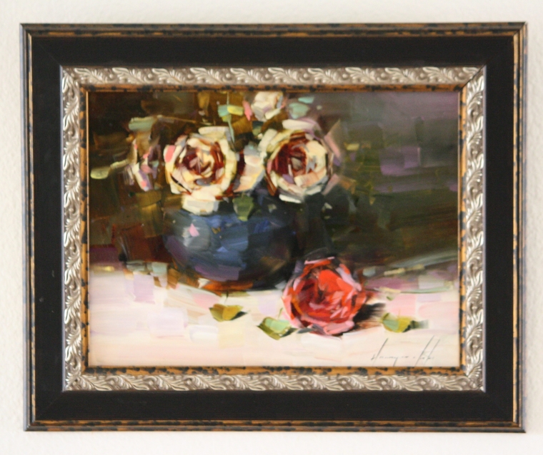 Vase of Roses, Original oil Painting, Handmade art, Framed, One of a Kind, Signed    