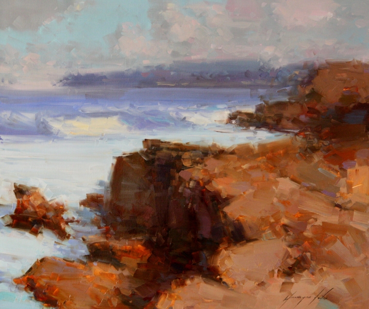 Ocean Side, Seascape oil Painting, Handmade art, One of a Kind, Signed 