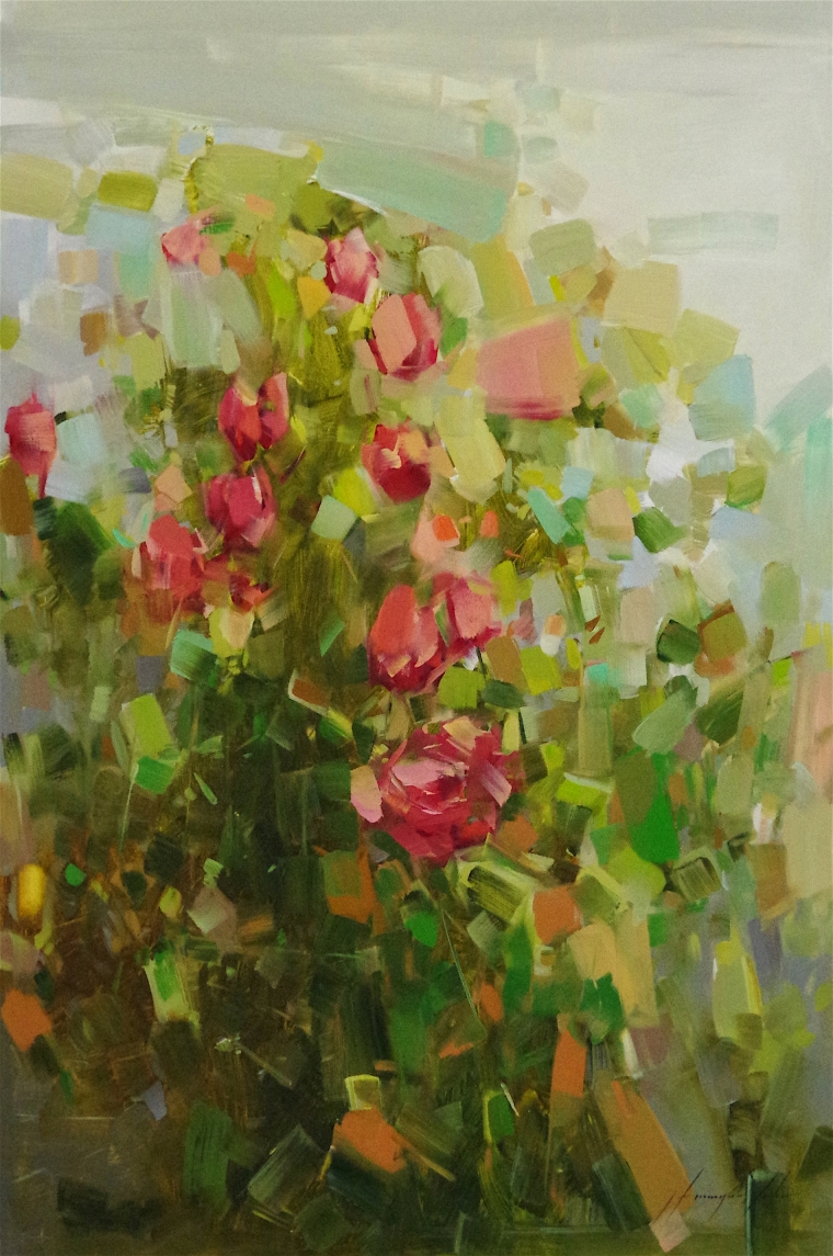 Roses Original oil Painting, Handmade art, One of a Kind, Signed  