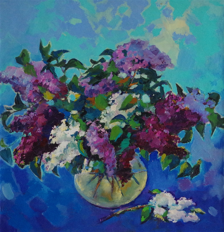 Vase Lilacs Flowers oil Painting, handmade art, One of a Kind    