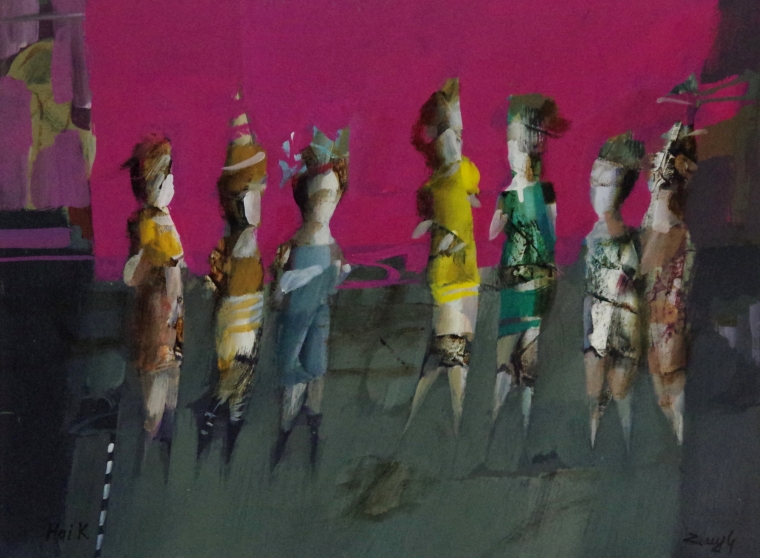 Show Girls, Abstract art, Figurative oil Painting, Contemporary, Handmade, One of a kind