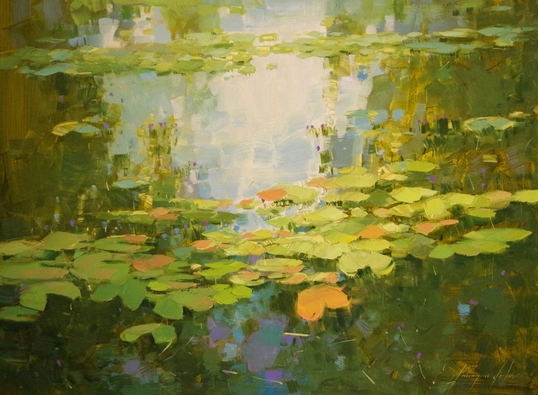 Cobalt Pond, Waterlilies oil Painting, Original Handmade art, One of a Kind, Signed       