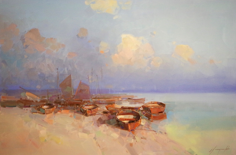 Fishing Boats, Original oil Painting, Handmade art, One of a Kind, Signed