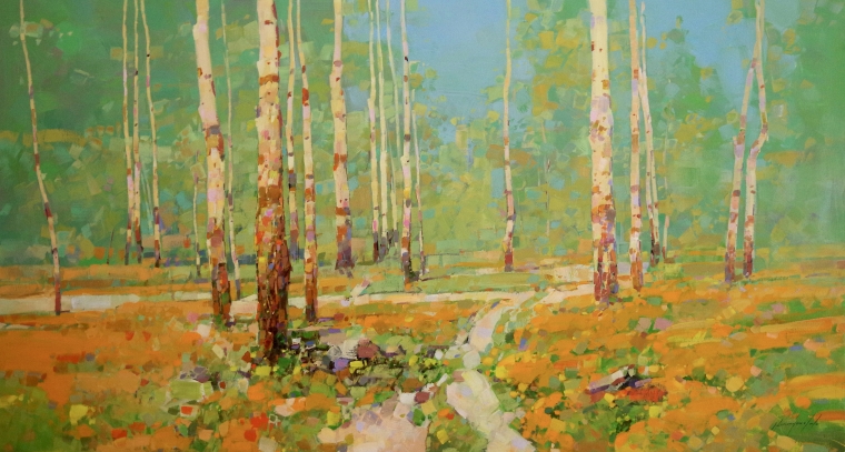 Birches Grove, Large Size Landscape Original oil Painting, Handmade art, One of a Kind, Signed 