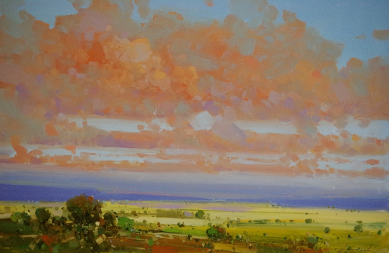 Sunset Clouds, Large Size Landscape Original oil Painting, Handmade art, One of a Kind, Signed 