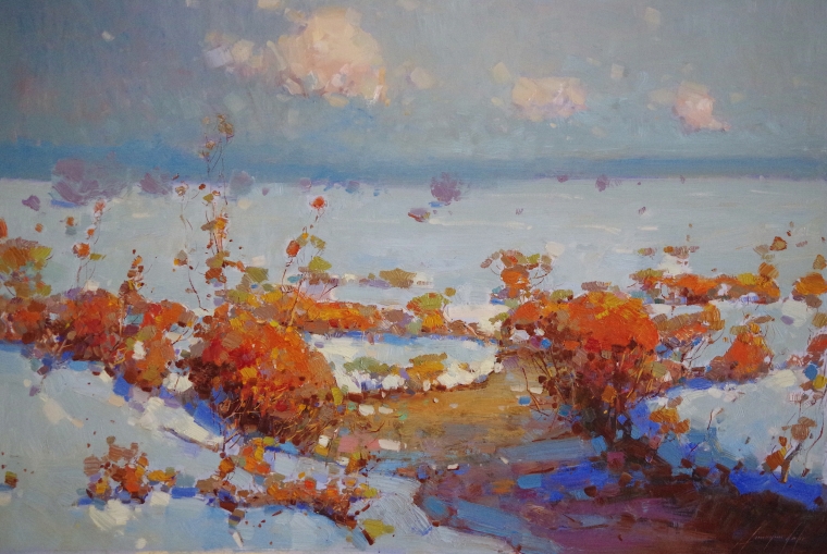 Winter-Riversde, Landscape Original oil Painting, Handmade art, One of a Kind, Signed 