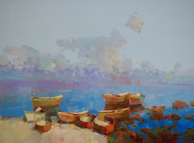 Seashore, Original oil Painting, Handmade art, One of a Kind, Signed   