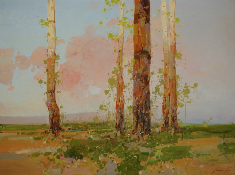 Birches Trees, Landscape Original oil Painting, Handmade art, One of a Kind, Signed 