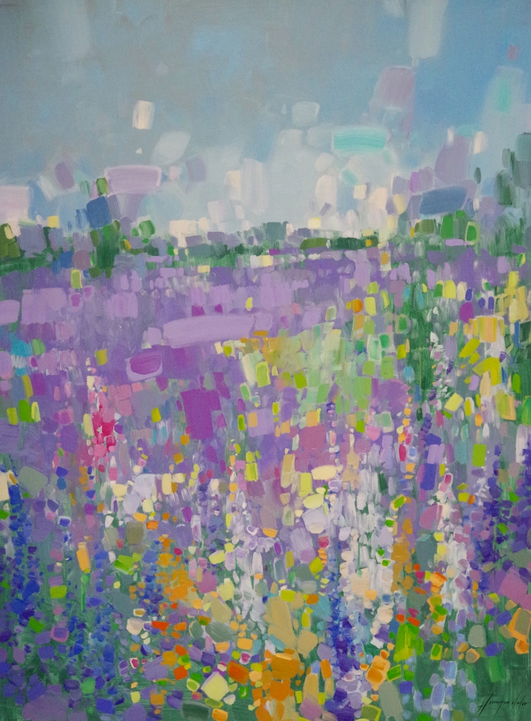 Field of Lavenders, Landscape Original oil Painting, Handmade art, One of a Kind, Signed   