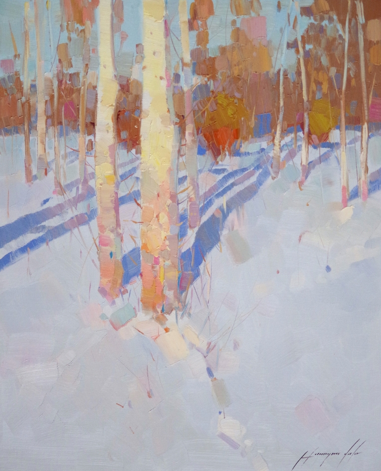 Winter - Morning, Landscape Original oil Painting, Handmade art, One of a Kind, Signed 