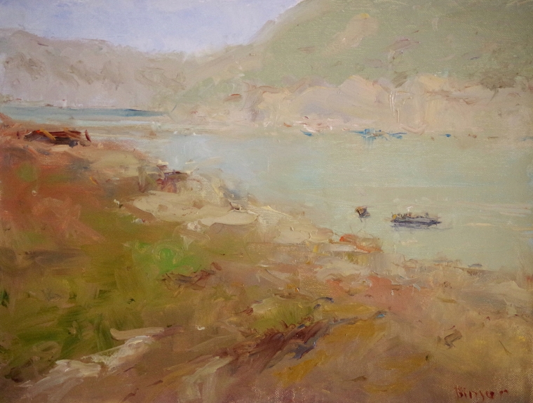 Riverside, Landscape Original oil Painting on Canvas, Handmade art, One of a Kind, Signed 