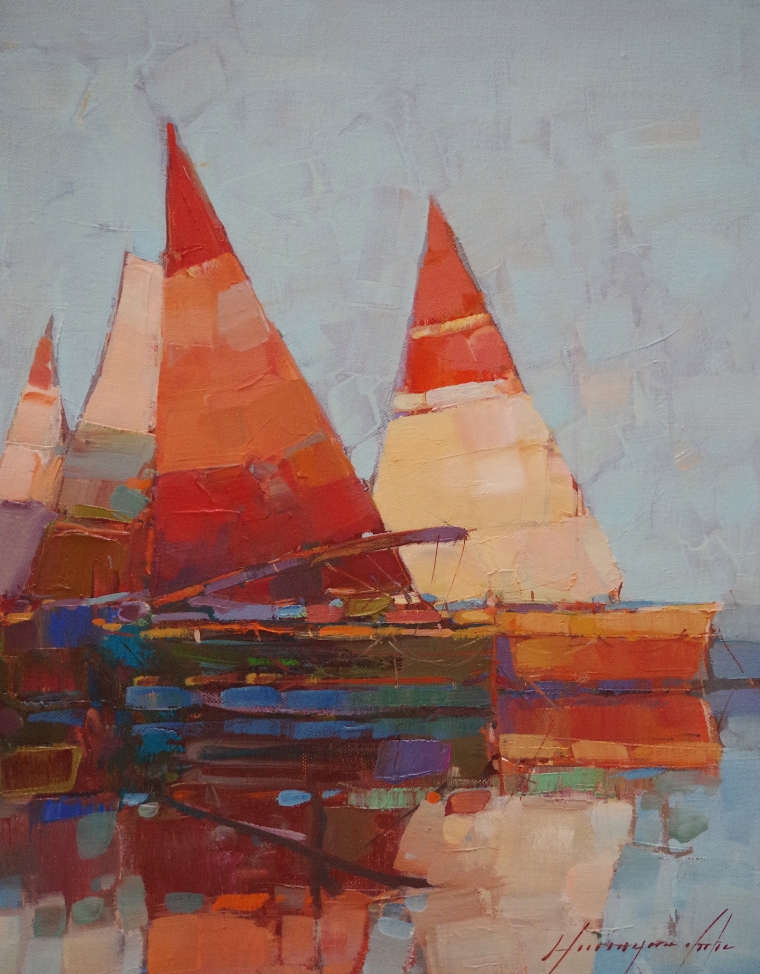 Sail Boats, Original Handmade oil Painting, One of a Kind  