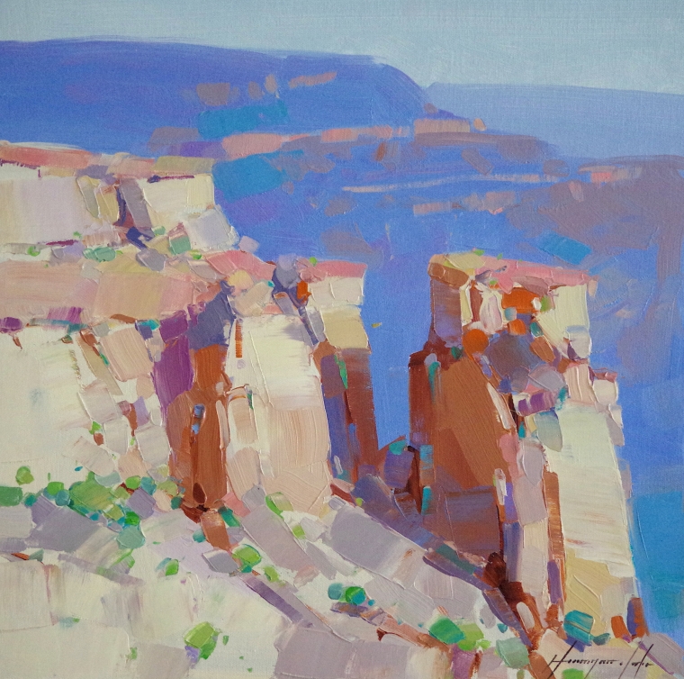 Grand Canyon -Sunny Day, Landscape Original oil Painting, Handmade art, One of a Kind, Signed  