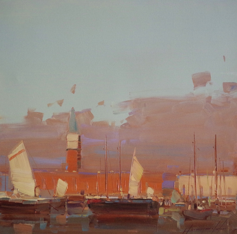 Venice Harbor, Original oil Painting, Handmade art, One of a Kind  